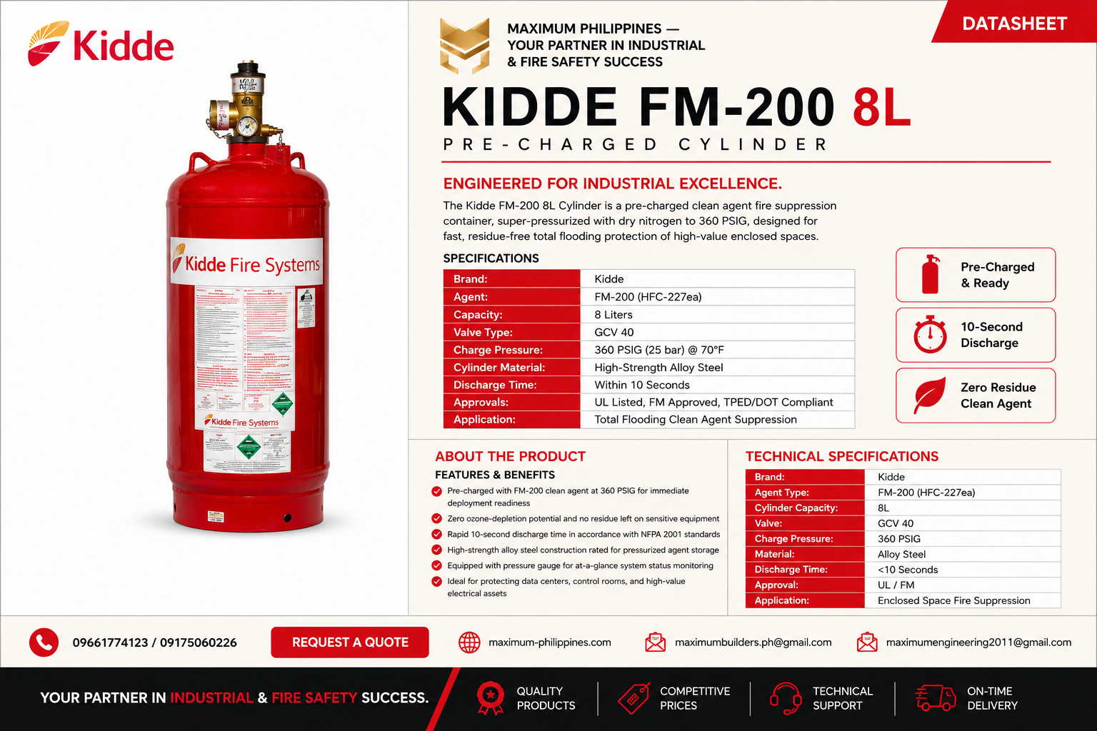 FM-200 8L Cylinder (Pre-Charged) Brochure