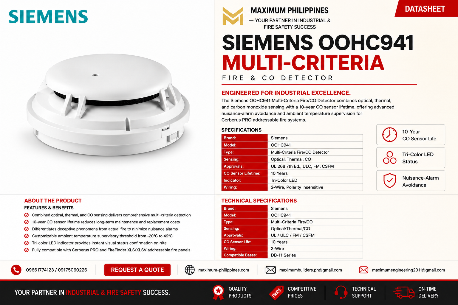 Siemens OOHC941 Multipurpose Fire and CO Detector Brochure