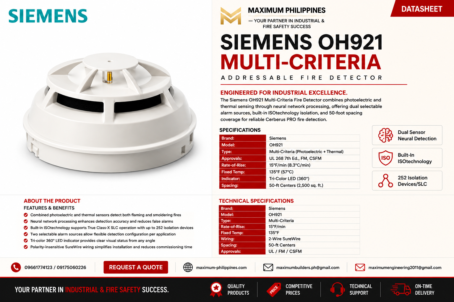 Siemens OH921 Multi-Criteria Fire Detector Brochure