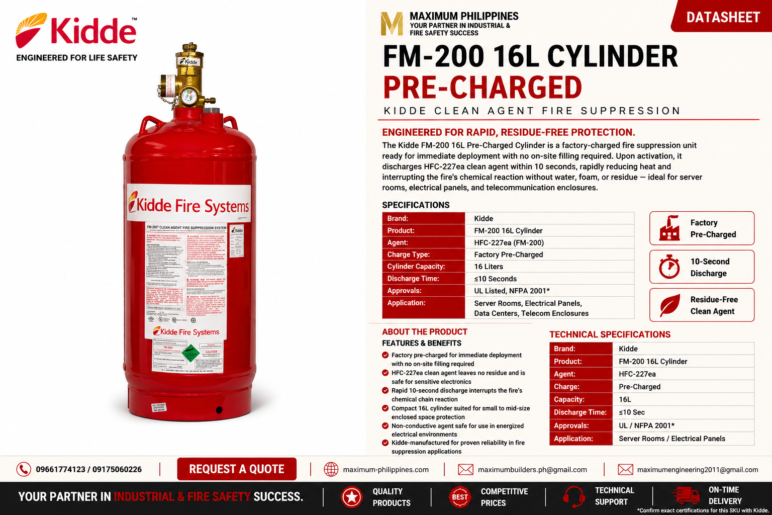 FM-200 16L Cylinder (Pre-Charged) Brochure