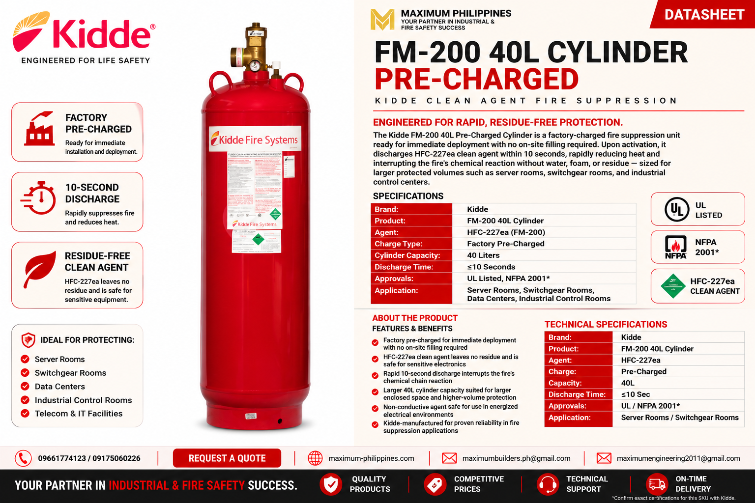 FM-200 40L Cylinder (Pre-Charged) Brochure