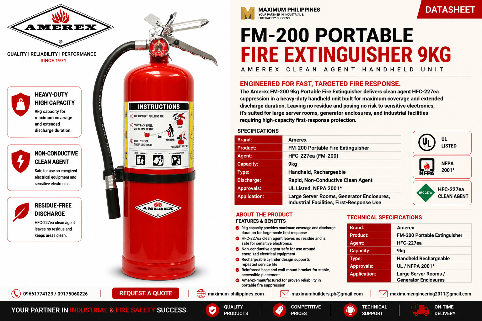 FM-200 Portable Fire Extinguisher 9kg Brochure