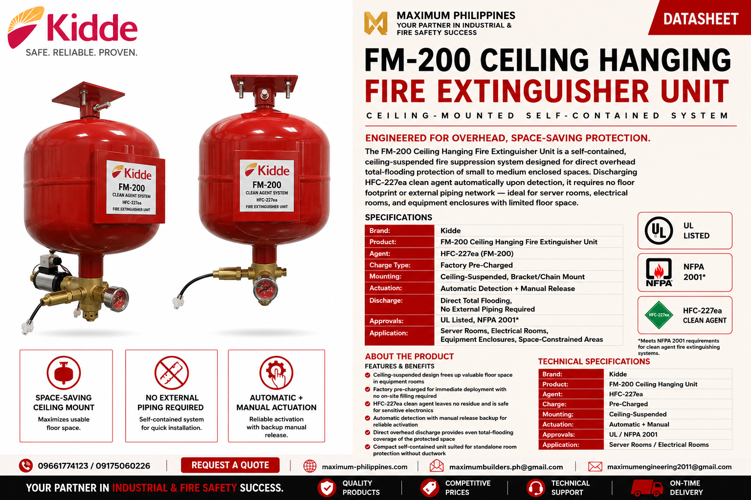 FM-200 Ceiling Hanging Fire Extinguisher Unit Brochure