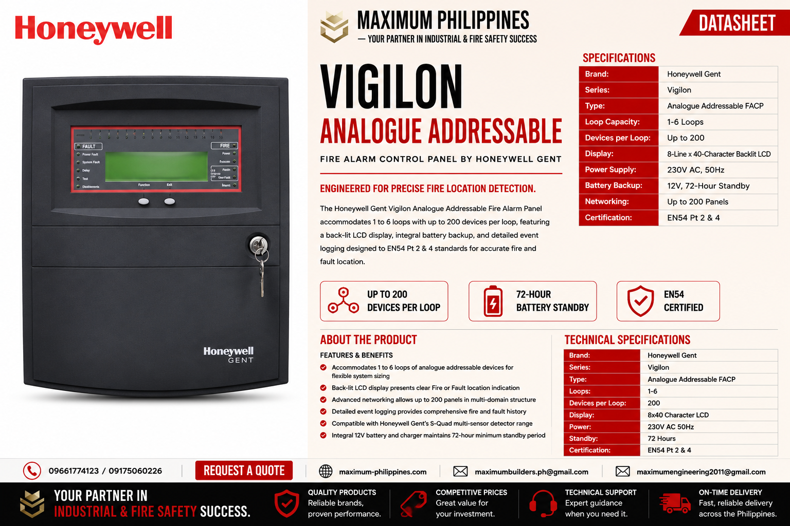 Gent Vigilon Analogue Addressable Fire Alarm Panel Brochure