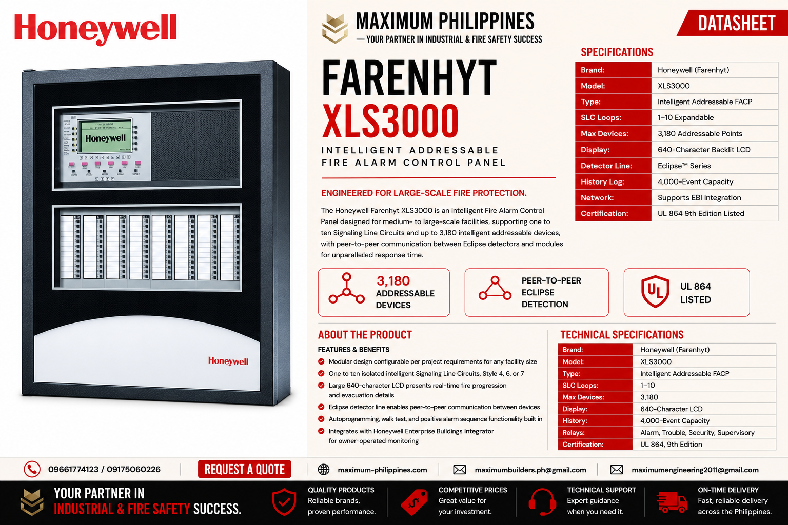 Honeywell Farenhyt XLS3000 Addressable Fire Alarm Control Panel Brochure