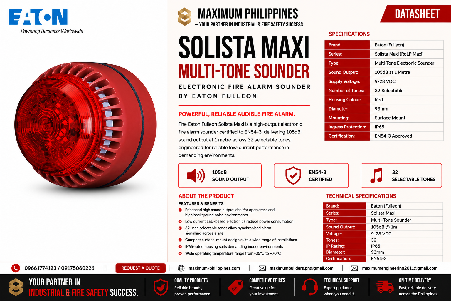 Eaton Fulleon Solista Maxi Multi-Tone Sounder Brochure