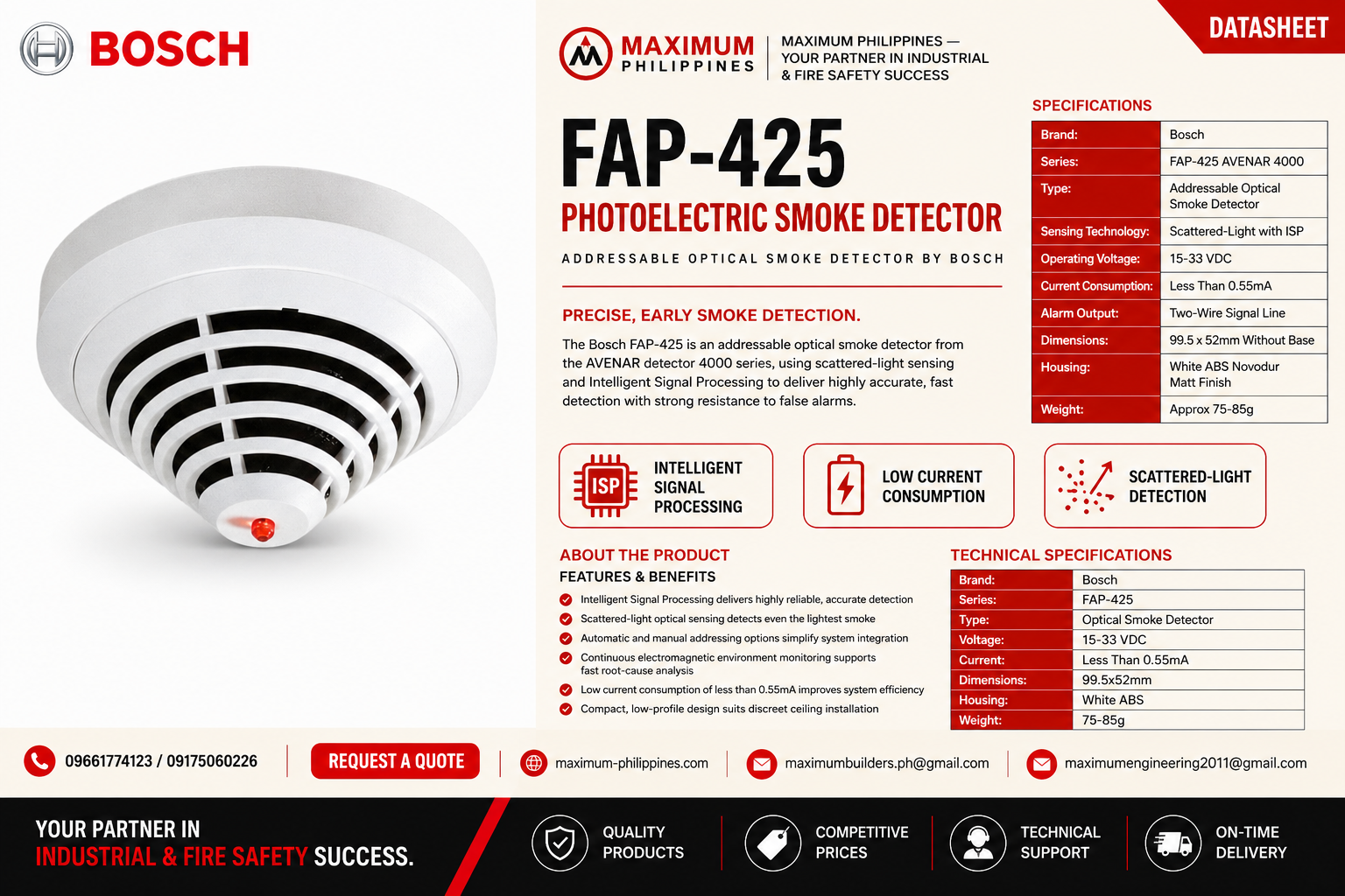 Bosch FAP-425 Photoelectric Smoke Detector Brochure