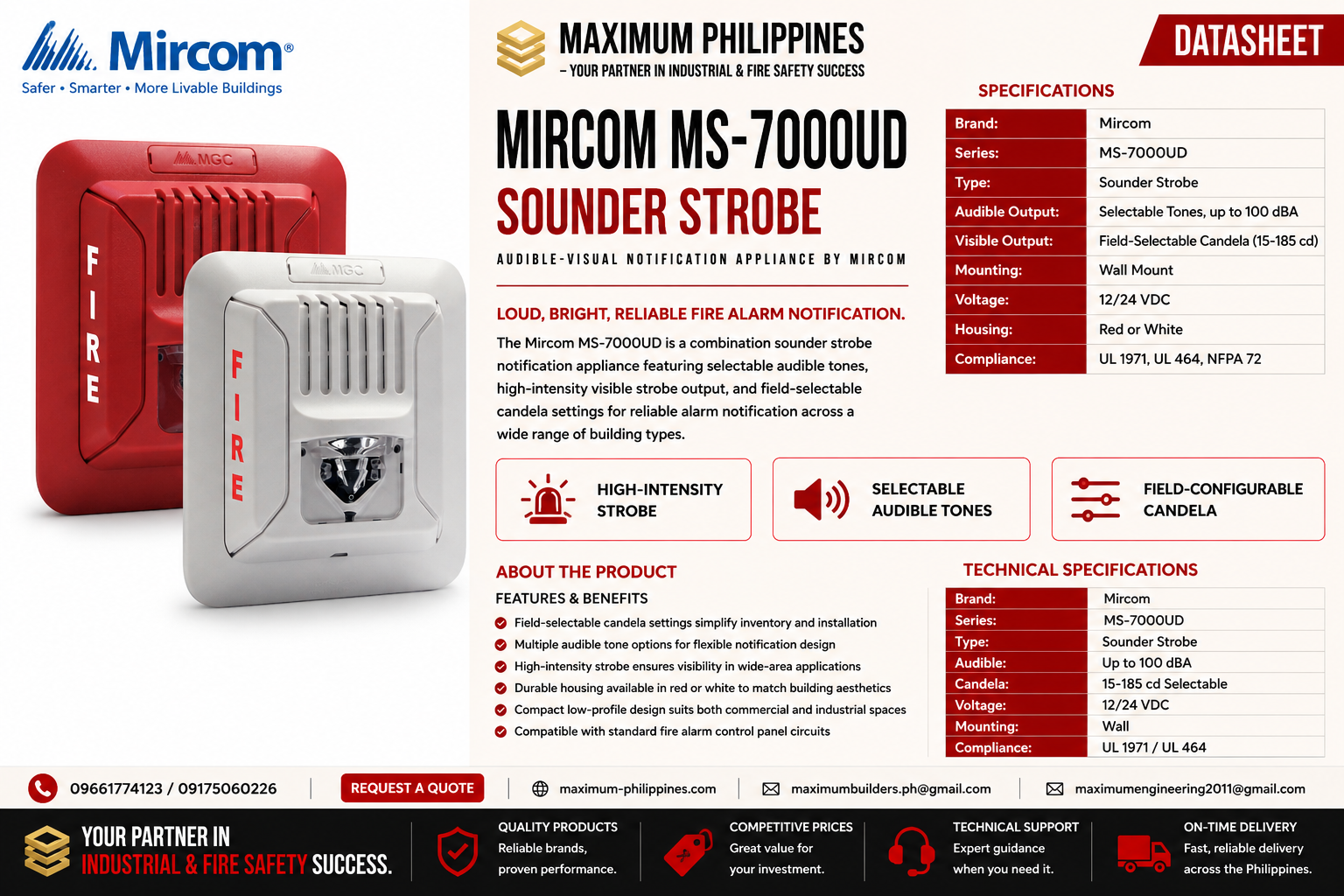 Mircom MS-7000UD Sounder Strobe Brochure