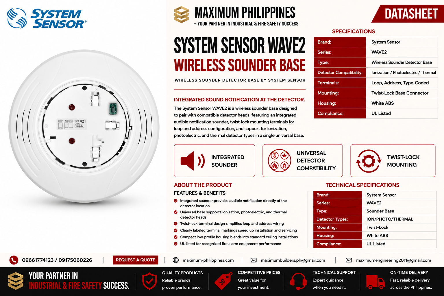 System Sensor WAVE 2 Wireless Sounder Base Brochure