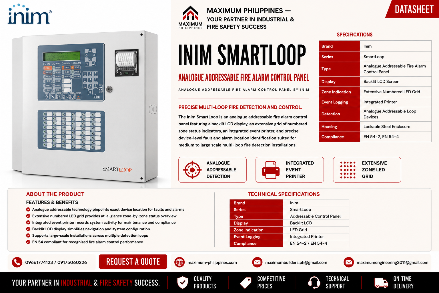 Inim SmartLoop Analogue Addressable Fire Alarm Control Panel Brochure