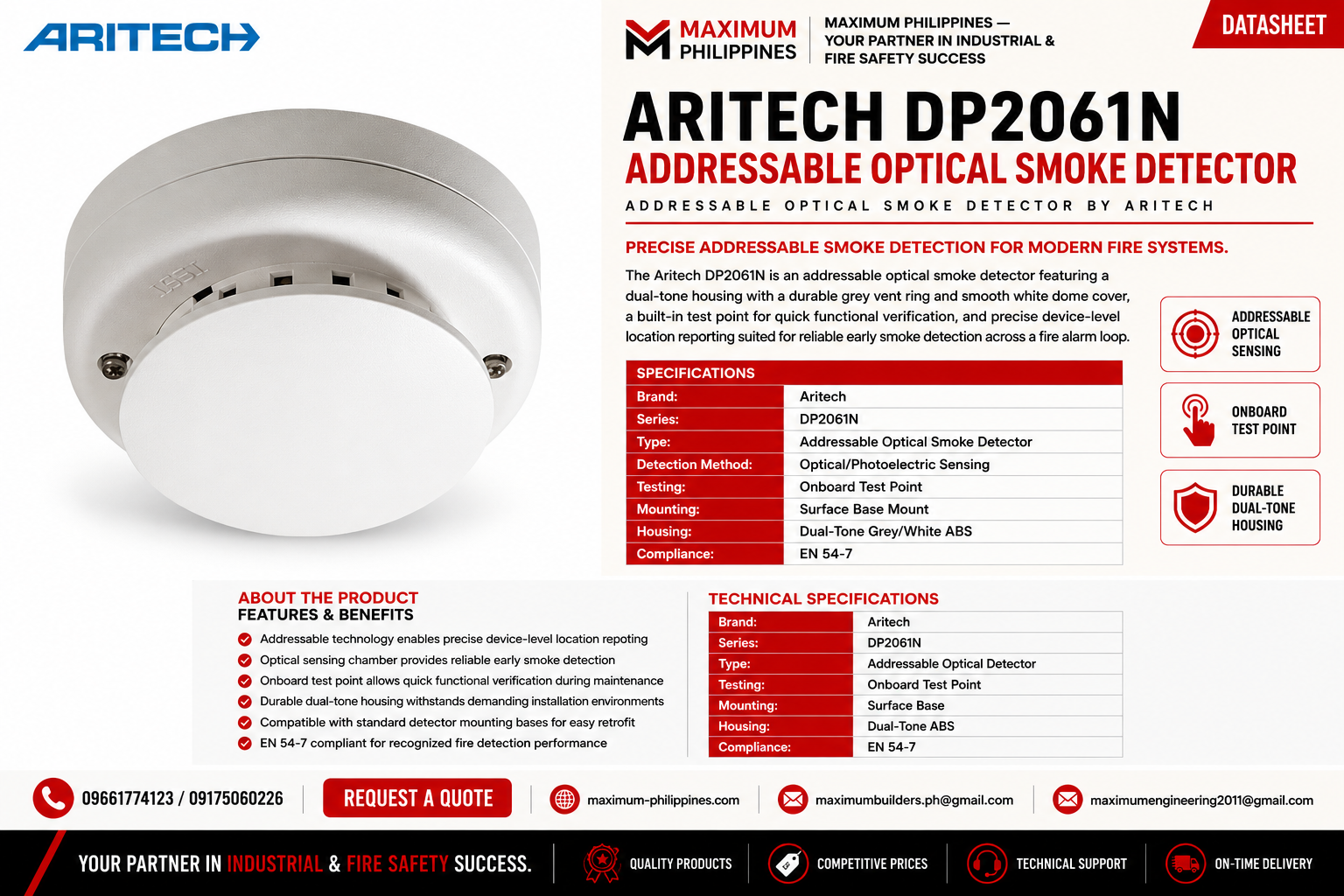 Aritech DP2061N Addressable Optical Smoke Detector Brochure