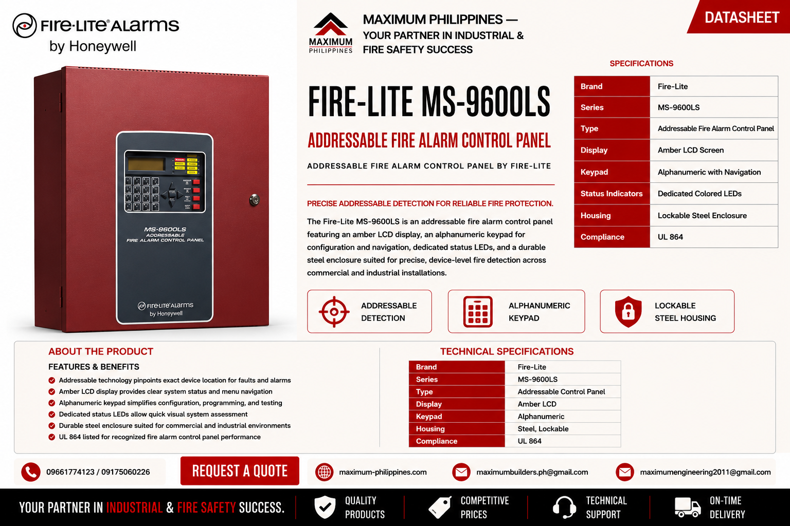 Fire-Lite MS-9600LS Addressable Fire Alarm Control Panel Brochure