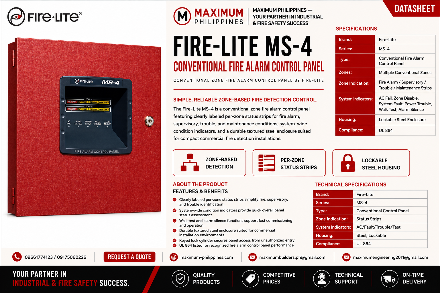 Fire-Lite MS-4 Conventional Fire Alarm Control Panel Brochure