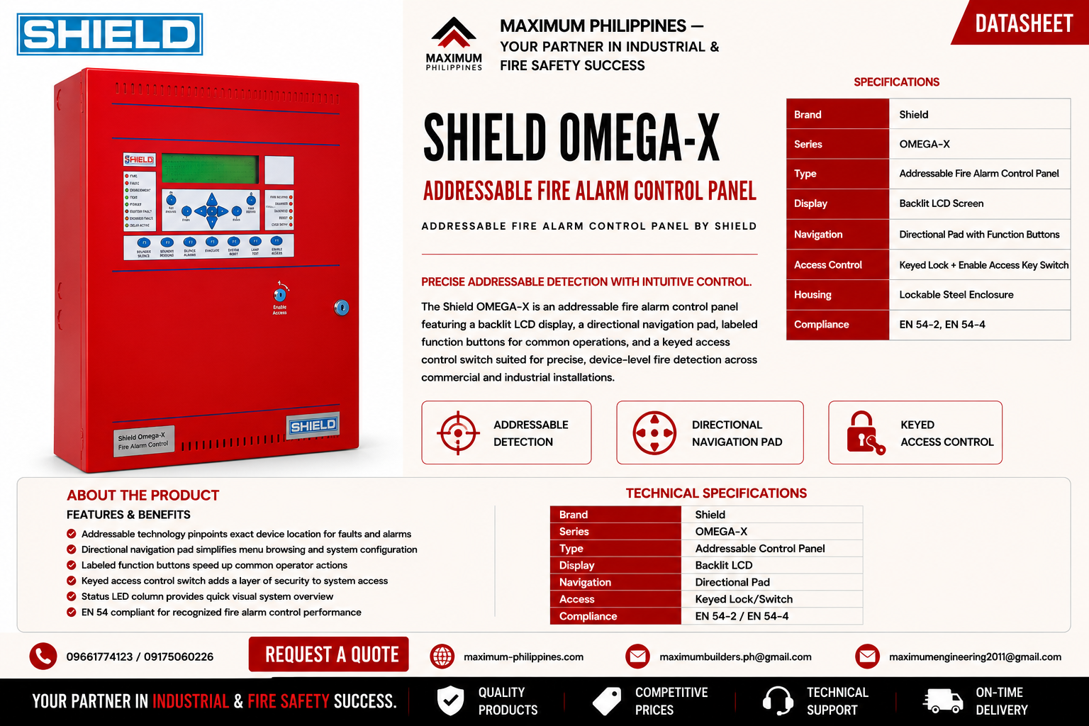 Shield OMEGA-X Addressable Fire Alarm Control Panel Brochure
